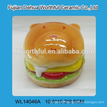 2016 popular hamburger shaped ceramic money coin bank